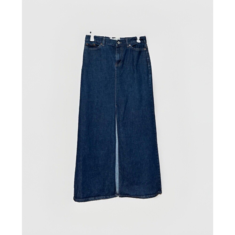 Vtg Gap Denim Stretch Maxi Skirt Dark Wash Front Slit Y2K Blue Minimalist Sz 4